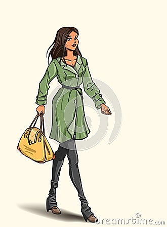 Girl in autumn dress Vector Illustration