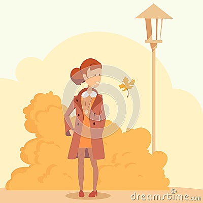 Girl in autumn park Vector Illustration