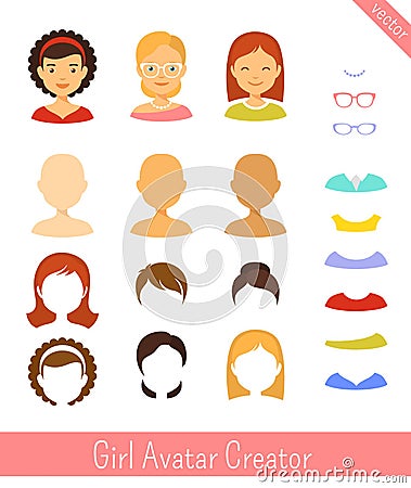 Girl avatar creator and female avatars Vector Illustration