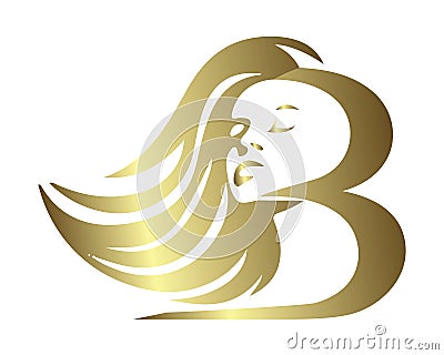 Girl B monogram hair icon logo Vector Illustration