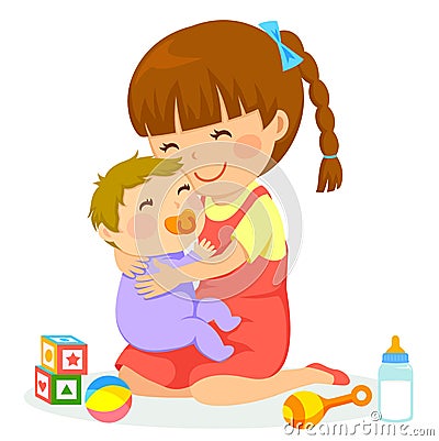 Girl with baby Vector Illustration