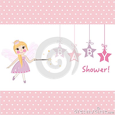 Girl baby shower with fairy tale greeting card vector Stock Photo