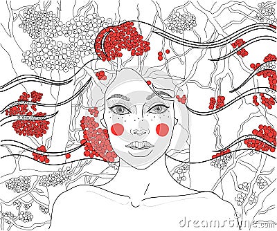 Girl on a background of berries Vector Illustration