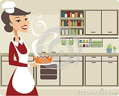 Girl baking pie Vector Illustration