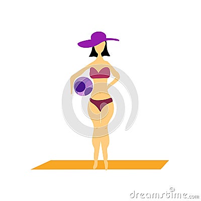 Girl with ball on the beach vector vector sign and symbol isolated on white background, Girl with ball on the beach vector logo Vector Illustration