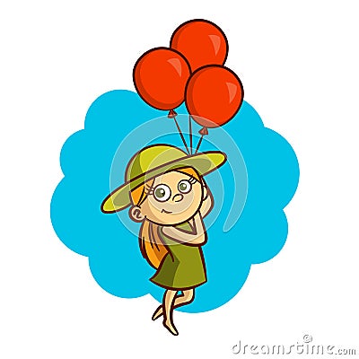 Girl with Balloons Vector Illustration