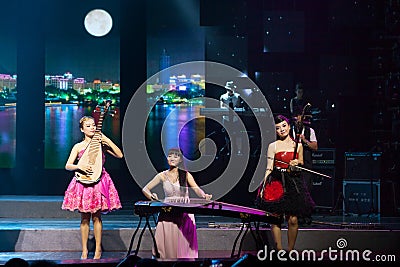 Girl band with Chinese folk instruments Editorial Stock Photo