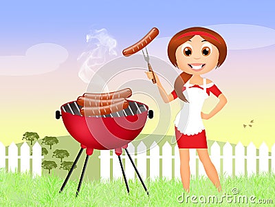 Girl on barbecue Stock Photo