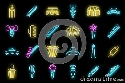 Girl barrette icons set vector neon Vector Illustration