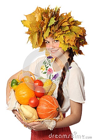 Girl with basket Stock Photo