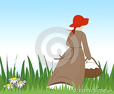 Girl with a basket Vector Illustration