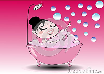 Girl in the bath tub Vector Illustration