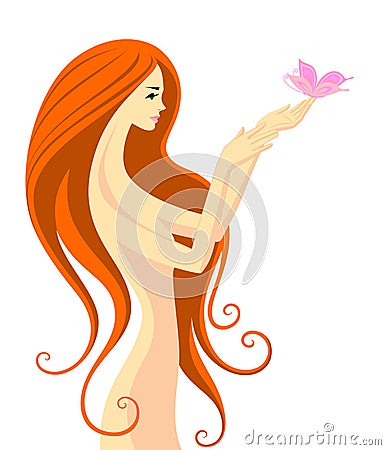 Girl with batterfly Vector Illustration