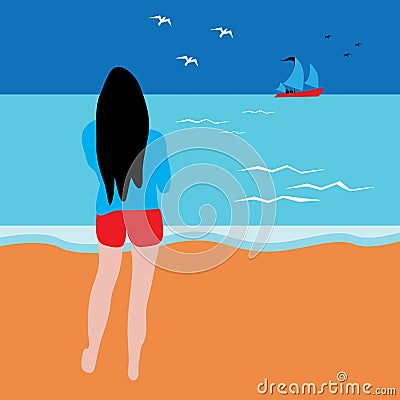 Girl on a Beach Vector Illustration