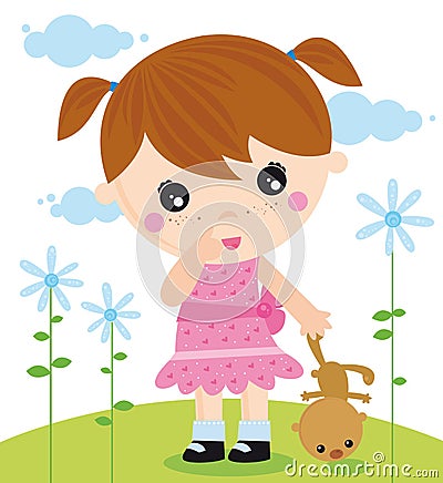 Girl with a bear Stock Photo