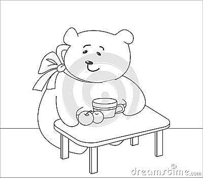 Girl-bear with peaches, contours Vector Illustration