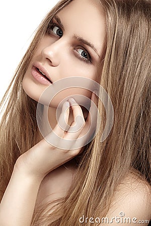 Girl with beautiful shiny long hair, health skin Stock Photo