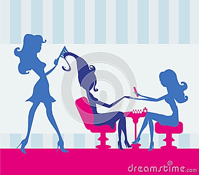 Girl in a beauty salon, manicure and hairdresser Vector Illustration