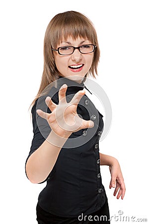 Girl bespectacled shows passion Stock Photo
