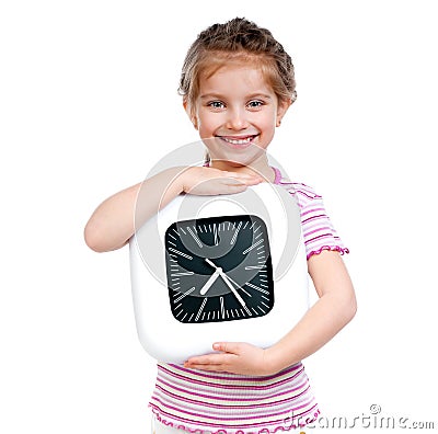 Girl with big clock Stock Photo