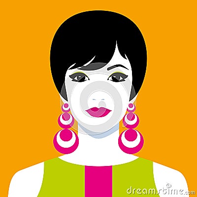 Girl with big colorful earrings Vector Illustration