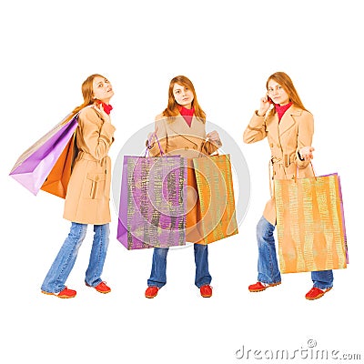 Girl with big heavy giant shopping Stock Photo