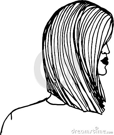 Girl with medium length hair, square haircut Cartoon Illustration