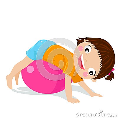 Girl in big red jumping ball Vector Illustration