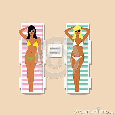 Girl in bikini resting on the deckchair illustration Vector Illustration