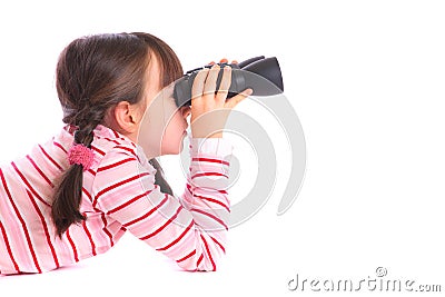 Girl with binoculars Stock Photo