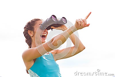 Girl binoculars Stock Photo