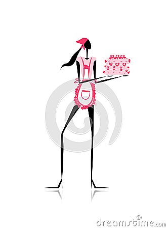 Girl with birthday cake for your design Vector Illustration