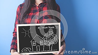 Girl with black board Stock Photo