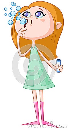 Girl blowing bubbles Vector Illustration