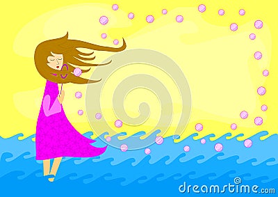 Girl Blowing Soap Bubbles Invitation Card Stock Photo