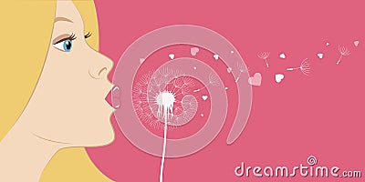 Girl blows dandelion make a wish Vector Illustration