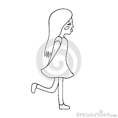 The girl blows a kiss. Contour girls on a white isolated background. Long hair, closed eyes. Stock illustration. Vector Illustration