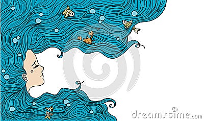 Girl with blue hair. Vector illustration. Cartoon Illustration