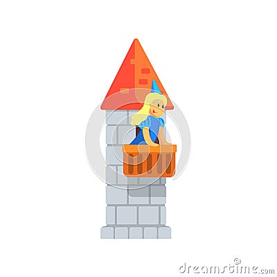 Girl In Blue Princess Outfit In Juliette Part Standing On The Balcony Of The Rock Tower In Theatrical Show Vector Illustration