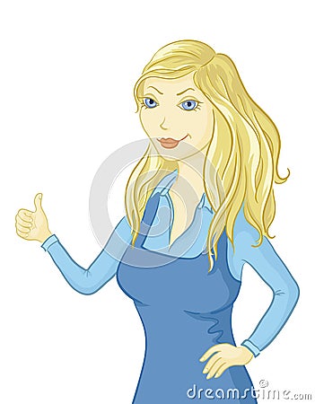 Girl in blue shows the thumb Vector Illustration