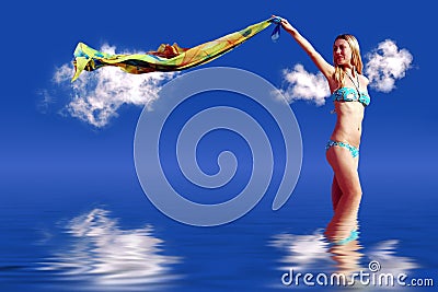 Girl on blue sky Stock Photo