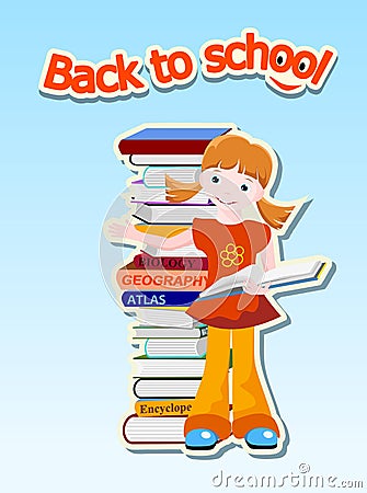Girl with books - back to school concept Vector Illustration