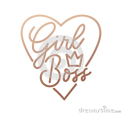 Girl boss quote with handdrawn lettering, crown and rose gold h Vector Illustration