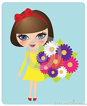 Girl with a bouquet Vector Illustration