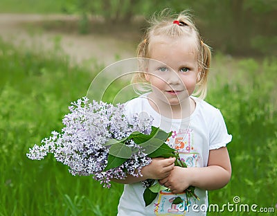 Girl with a bouquet Stock Photo