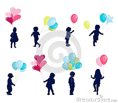 Girl and boy with balloon, happy kids Vector Illustration