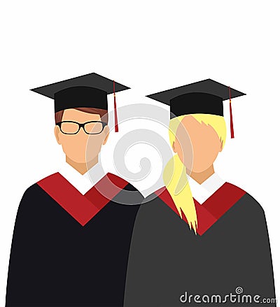 Girl and boy graduates in gowns Vector Illustration