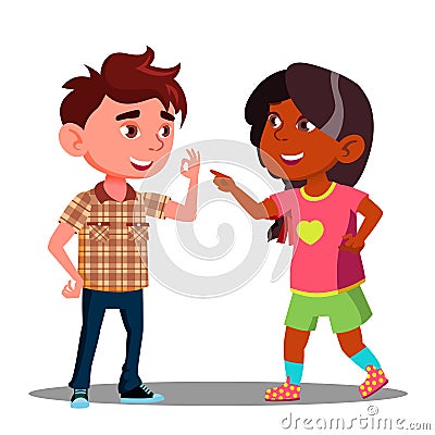 Girl And Boy Makes Fingers Appointment Vector. Isolated Illustration Vector Illustration