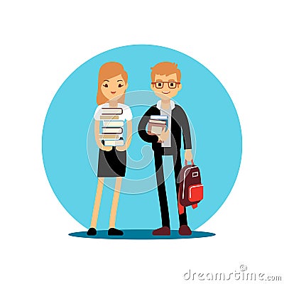 Girl and boy students cartoon character. Back to school kids vector design Vector Illustration