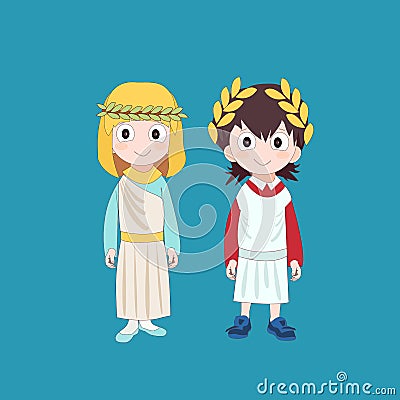 Girl and boy wearing Ancient Rome costume for school History. Vector illustration Vector Illustration